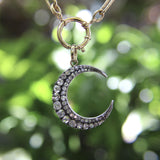 Victorian Silver Front 14K Gold Back Old Mine Cut Diamond Crescent Moon Pendant