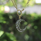 Victorian Silver Front 14K Gold Back Old Mine Cut Diamond Crescent Moon Pendant