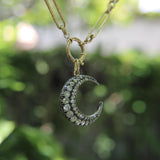 Early Victorian Silver Front 14K Gold Back Old Mine Cut Diamond Crescent Moon Pendant Pendant Kirsten's Corner