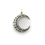Victorian Silver Front 14K Gold Back Old Mine Cut Diamond Crescent Moon Pendant