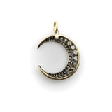 Victorian Silver Front 14K Gold Back Old Mine Cut Diamond Crescent Moon Pendant