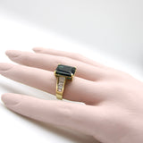 14K Gold Indicolite Emerald Cut Tourmaline and Diamond Cocktail Ring Ring Kirsten's Corner