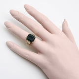 14K Gold Indicolite Emerald Cut Tourmaline and Diamond Cocktail Ring Ring Kirsten's Corner