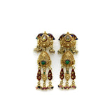 Vintage 22K Gold Indian Chandelier Earrings with Peridot, Emerald and Tourmaline Kirsten's Corner Jewelry