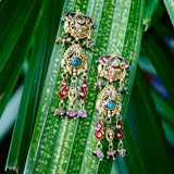 Vintage 22K Gold Indian Chandelier Earrings with Peridot, Emerald and Tourmaline Kirsten's Corner Jewelry