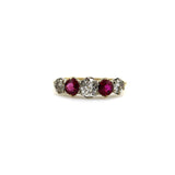 18K Gold Edwardian Five-Stone Diamond and Ruby Ring RING Kirsten's Corner