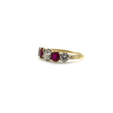 18K Gold Edwardian Five-Stone Diamond and Ruby Ring RING Kirsten's Corner