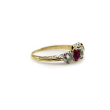 18K Gold Edwardian Five-Stone Diamond and Ruby Ring RING Kirsten's Corner