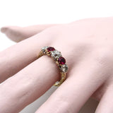 18K Gold Edwardian Five-Stone Diamond and Ruby Ring RING Kirsten's Corner