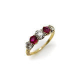 18K Gold Edwardian Five-Stone Diamond and Ruby Ring RING Kirsten's Corner
