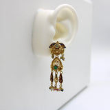 Vintage 22K Gold Indian Chandelier Earrings with Peridot, Emerald and Tourmaline Kirsten's Corner Jewelry