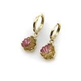 14K Gold Hand-Carved Signature Watermelon Tourmaline Leaf Huggie Earrings Earrings Kirsten's Corner