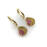 14K Gold Hand-Carved Signature Watermelon Tourmaline Leaf Huggie Earrings Earrings Kirsten's Corner