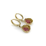 14K Gold Hand-Carved Signature Watermelon Tourmaline Leaf Huggie Earrings Earrings Kirsten's Corner