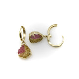 14K Gold Hand-Carved Signature Watermelon Tourmaline Leaf Huggie Earrings Earrings Kirsten's Corner