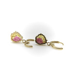 14K Gold Hand-Carved Signature Watermelon Tourmaline Leaf Huggie Earrings Earrings Kirsten's Corner