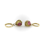 14K Gold Hand-Carved Signature Watermelon Tourmaline Leaf Huggie Earrings Earrings Kirsten's Corner