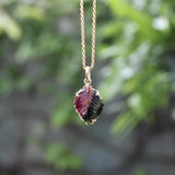 14K Gold Signature Watermelon Tourmaline Carved Leaf Pendant Pendant Kirsten's Corner