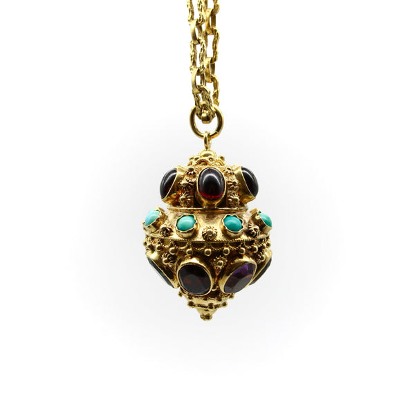 Vintage 18K Gold Etruscan Revival Extra Large Lantern Charm with Encrusted Jewels pendant, Charm Kirsten's Corner 