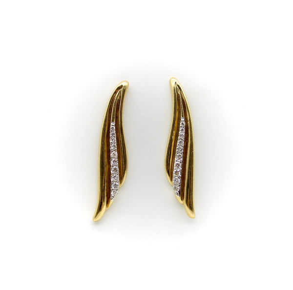 14K Gold and Diamond Wing Shaped Earrings Earrings Kirsten's Corner 
