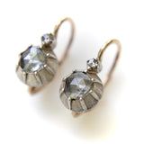 14K Gold and Silver Victorian Rose Cut Diamond Collet Set Dormeuse Earrings jewelry Kirsten's Corner