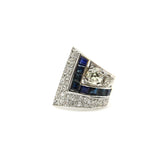 Art Deco Platinum Topped Diamond and Sapphire Ring with 14K Gold Shank Ring Kirsten's Corner