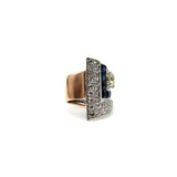 Art Deco Platinum Topped Diamond and Sapphire Ring with 14K Gold Shank Ring Kirsten's Corner
