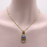 14K Gold Egyptian Revival Iridescent Scarab Pendant with Goddess pendant, Charm Kirsten's Corner