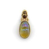 14K Gold Egyptian Revival Iridescent Scarab Pendant with Goddess pendant, Charm Kirsten's Corner
