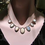 Retro Taxco 980 Silver Graduated Opal Cabochon Necklace