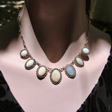 Retro Taxco 980 Silver Graduated Opal Cabochon Necklace Necklace Kirsten's Corner