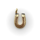 Victorian 14K Gold Intricate Woven Wirework Horseshoe Pendant with Diamonds