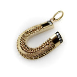 Victorian 14K Gold Intricate Woven Wirework Horseshoe Pendant with Diamonds