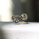 Contemporary 18K Gold and Platinum Bezel Set Toi et Moi Ring ring Kirsten's Corner