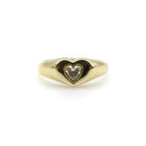 14K Gold Signature Heart Signet Ring with Heart-Shaped Diamond ring Kirsten's Corner