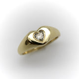 14K Gold Signature Heart Signet Ring with Heart-Shaped Diamond ring Kirsten's Corner