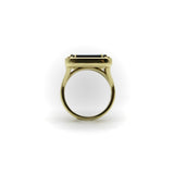 18K Gold Josephine Baker Banded Agate Signet Ring with Enamel and Rubies ring Kirsten's Corner