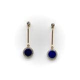 Art Deco 14K Gold and Platinum Diamond and Lapis Dangle Earrings jewelry Kirsten's Corner