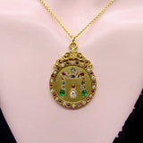 22K Gold Victorian Diamond Ruby and Emerald Curtain Pendant Necklaces, Pendants Kirsten's Corner