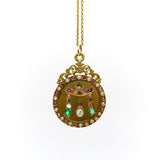 22K Gold Victorian Diamond Ruby and Emerald Curtain Pendant Necklaces, Pendants Kirsten's Corner