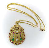 22K Gold Victorian Diamond Ruby and Emerald Curtain Pendant Necklaces, Pendants Kirsten's Corner