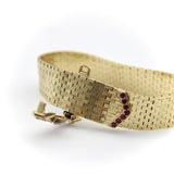 Retro 14K Gold Ruby and Diamond Buckle Bracelet with Brick Link Bracelet Kirsten's Corner