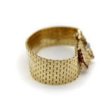 Retro 14K Gold Ruby and Diamond Buckle Bracelet with Brick Link Bracelet Kirsten's Corner
