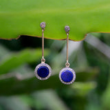 Art Deco 14K Gold and Platinum Diamond and Lapis Dangle Earrings jewelry Kirsten's Corner
