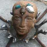 Egyptian Revival Brown Faience Scarab Pendant with 14K Gold Mount pendant, Charm Kirsten's Corner