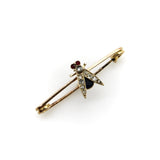Victorian 9K Gold Fly Pin or Brooch with Diamonds, Rubies, and Sapphire Brooches, Pins Kirsten's Corner