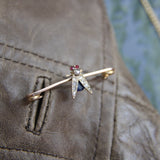 Victorian 9K Gold Fly Pin or Brooch with Diamonds, Rubies, and Sapphire Brooches, Pins Kirsten's Corner