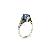 14K White Gold Art Deco Natural Sapphire Filigree Ring RING Kirsten's Corner