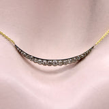 Victorian Silver Front and 14K Gold Diamond Crescent Moon Necklace Necklace Kirsten's Corner