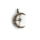 14K Gold Victorian Crescent Moon and Star Convertible Pendant Brooch Pendant, Charm Kirsten's Corner